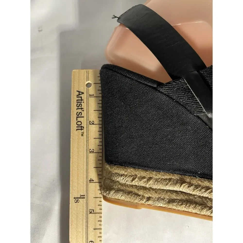 TORY BURCH‎ Sandals 8.5 Wedge Espadrille Black Two Band Platform 4.5